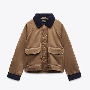 ZARA barn / chore coat jacket with corduroy collar sz S